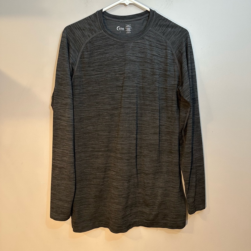Zyia Active Womens Long Sleeve Top Sz Large Black Gray Stripe